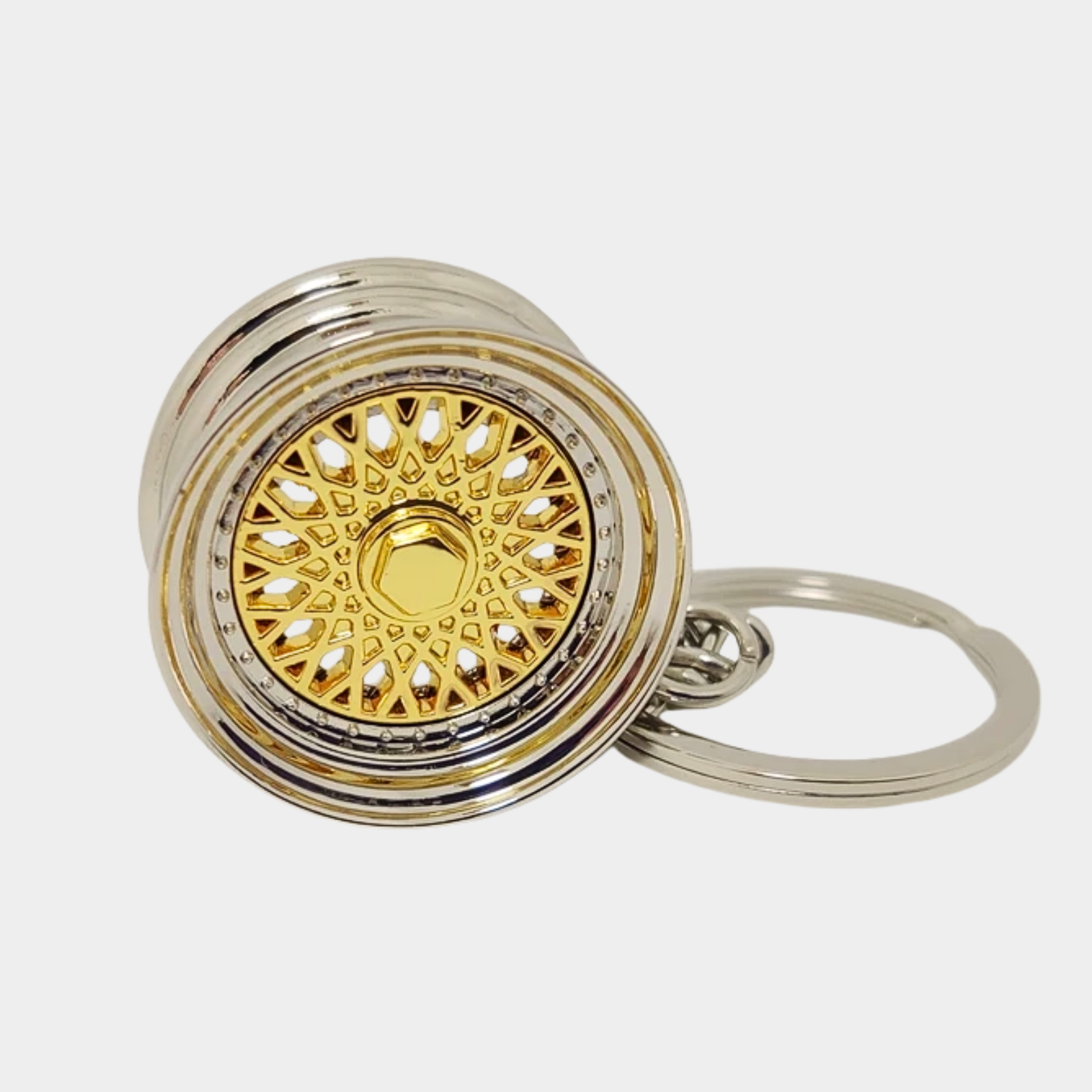 Schlüsselanhänger Classic Felge Design in Chrom/Gold